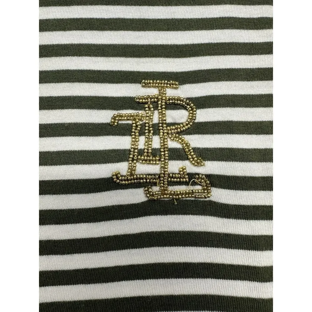 Lauren Ralph Lauren Women Large Shirt Stripe Green Cotton Modal Military Support - Picture 6 of 9
